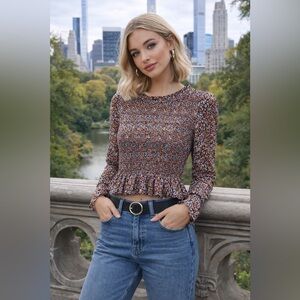 Urban Outfitters Patrons of Peace Multi Floral Smocked Peplum Crop Top